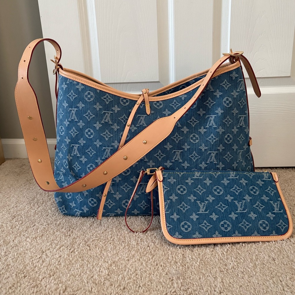 Denim Satchel Handbag with Pouch